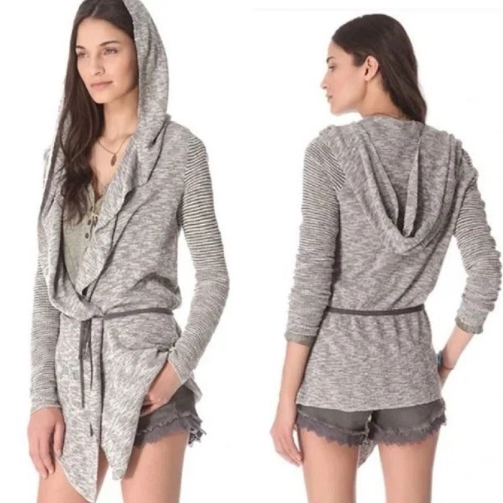 FREE PEOPLE For Keeps Cardigan Sweater Hood Asymmetrical Tie Layering Size Small - Picture 10 of 10